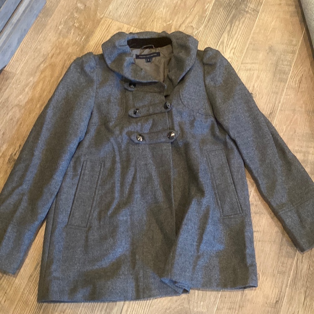 French Connection Women’s Wool Peacoat with Ruffle Collar Size 10